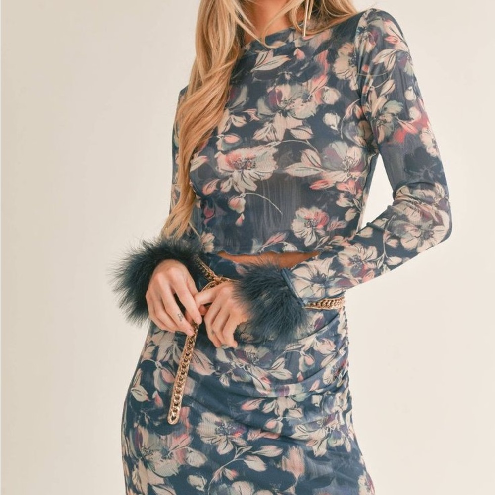 Anthropologie Floral Long Sleeve Blouse - Blue and Pink